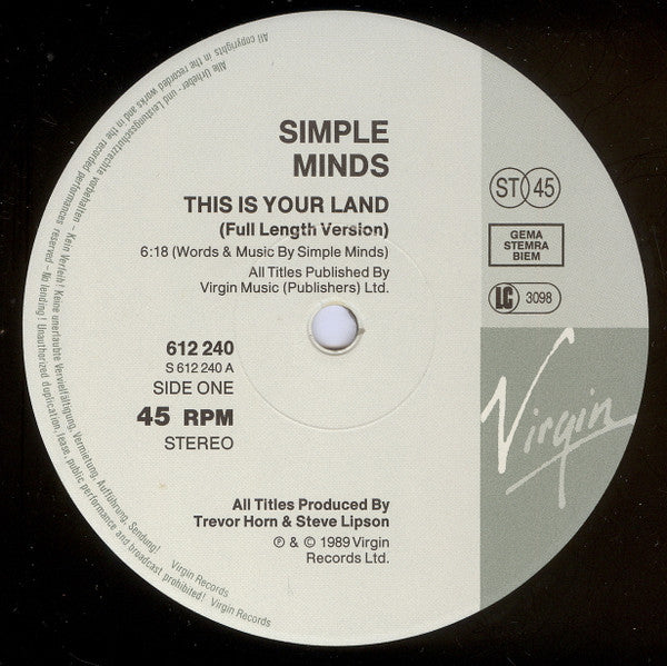 Simple Minds : This Is Your Land (12", Single)
