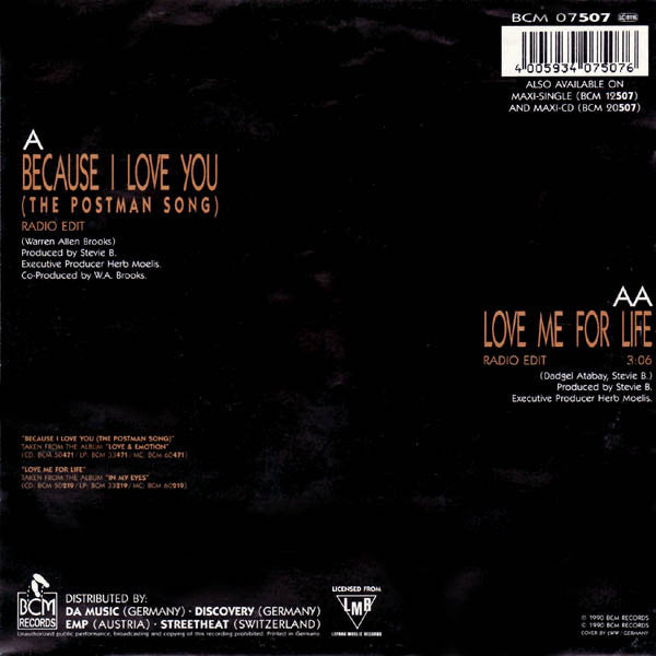 Stevie B : Because I Love You (The Postman Song) / Love Me For Life (7", Single)