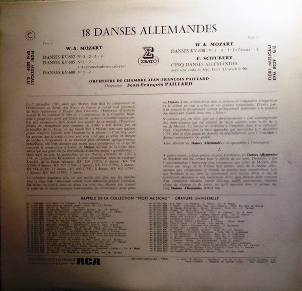 Wolfgang Amadeus Mozart, Franz Schubert, Orchestre De Chambre Jean-François Paillard : Dix-Huit Danses Allemandes (LP)