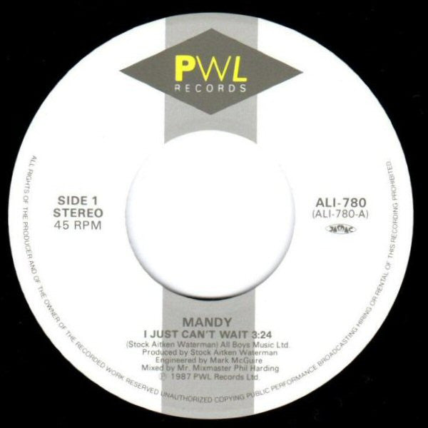 Mandy Smith : I Just Can't Wait (7", Single)