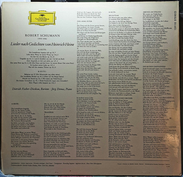 Robert Schumann - Dietrich Fischer-Dieskau • Jörg Demus : Songs On Heine Poems (LP)