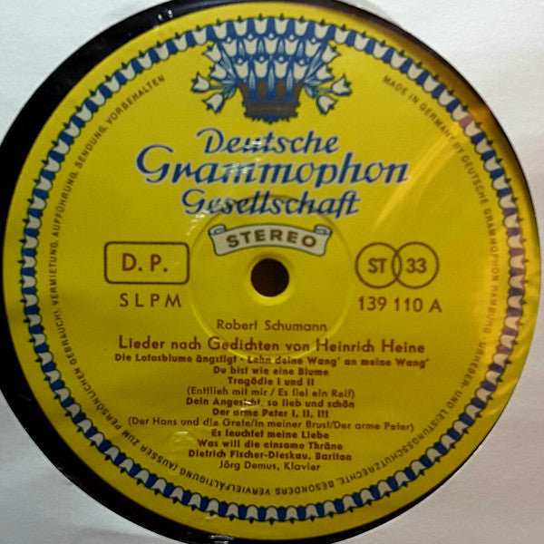 Robert Schumann - Dietrich Fischer-Dieskau • Jörg Demus : Songs On Heine Poems (LP)