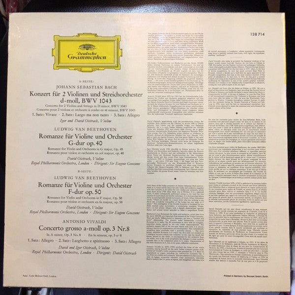 David Oistrach Und Igor Oistrach - Johann Sebastian Bach • Ludwig van Beethoven • Antonio Vivaldi : David Und Igor Oistrach (LP, RP)