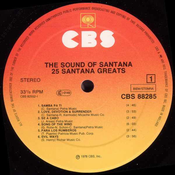 Santana : 25 Hits (The Sound Of Santana - 25 Santana Greats) (2xLP, Comp)