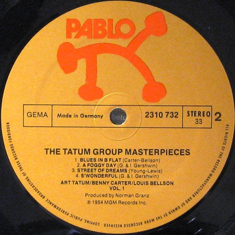 Art Tatum / Benny Carter / Louis Bellson : The Tatum Group Masterpieces Vol. 1 (LP, Album)