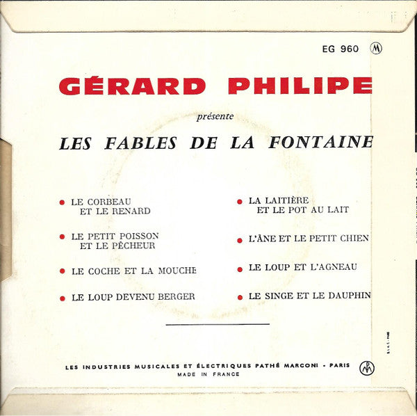Gerard Philipe* : Présente Les Fables De La Fontaine (7", EP)