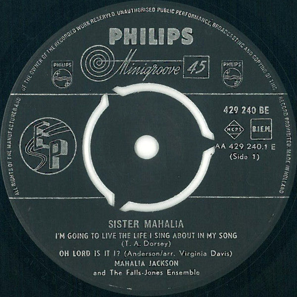 Mahalia Jackson And The Falls-Jones Ensemble : Sister Mahalia (7", EP, Mono)