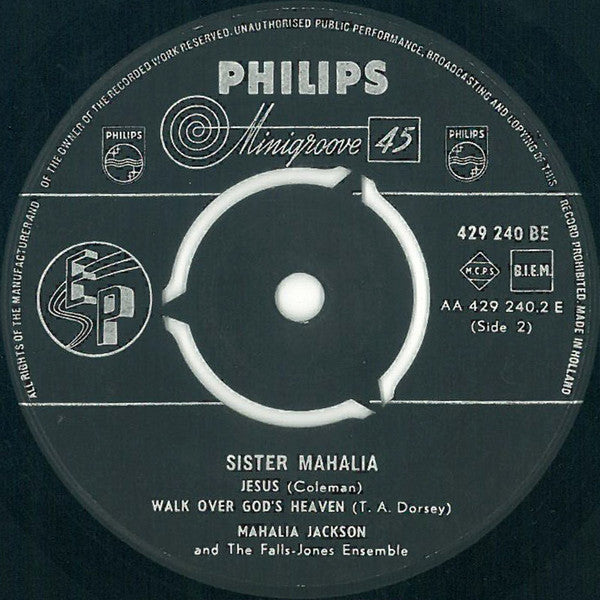 Mahalia Jackson And The Falls-Jones Ensemble : Sister Mahalia (7", EP, Mono)