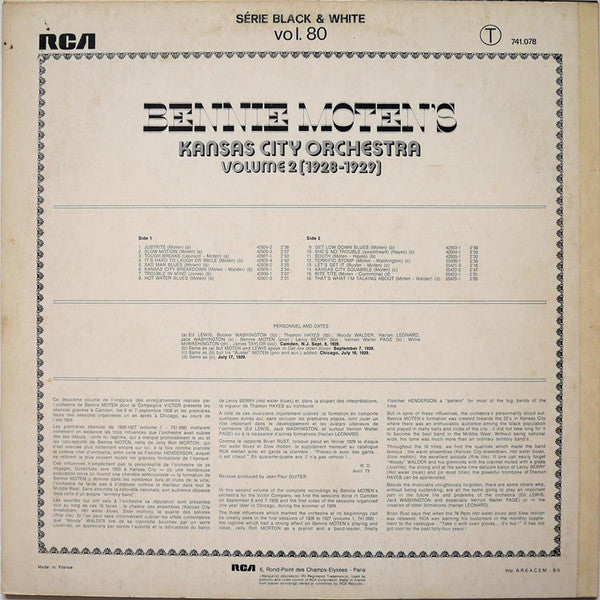 Bennie Moten's Kansas City Orchestra : Volume 2 (1928-1929) (LP, Comp, RE)