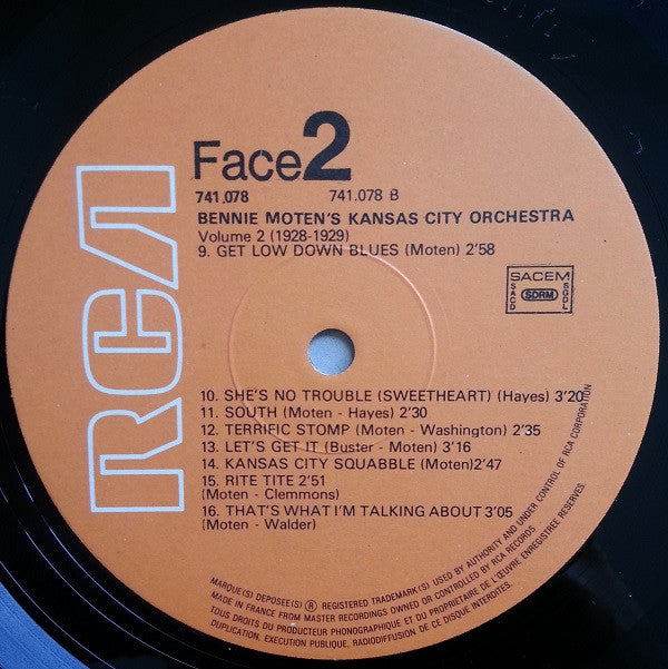 Bennie Moten's Kansas City Orchestra : Volume 2 (1928-1929) (LP, Comp, RE)