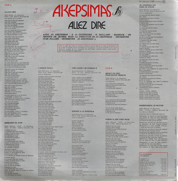 Jo Akepsimas : Allez Dire (LP, Album)