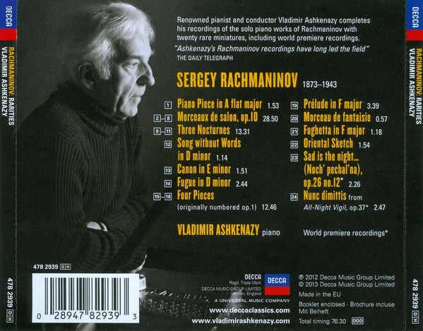 Vladimir Ashkenazy, Sergei Vasilyevich Rachmaninoff : Rarities (CD, Album)