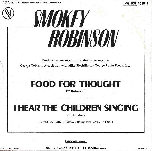 Smokey Robinson : Food For Thought (7", Single)
