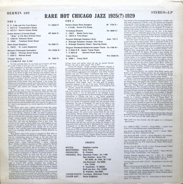 Various : Rare Hot Chicago Jazz 1925(?)-1929 (LP, Comp)