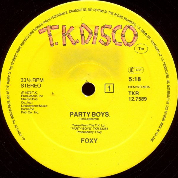 Foxy : Party Boys (12", Maxi)