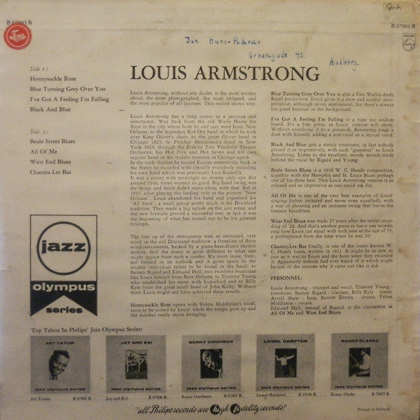 Louis Armstrong : Jazz Olympus Series (10", Mono)