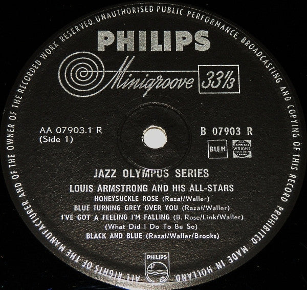 Louis Armstrong : Jazz Olympus Series (10", Mono)