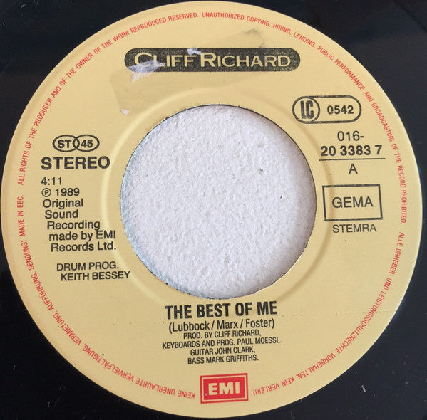 Cliff Richard : The Best Of Me (7", EP, Single)