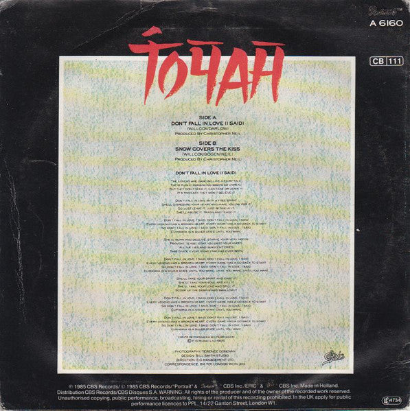 Toyah : Don't Fall In Love (7", Single)