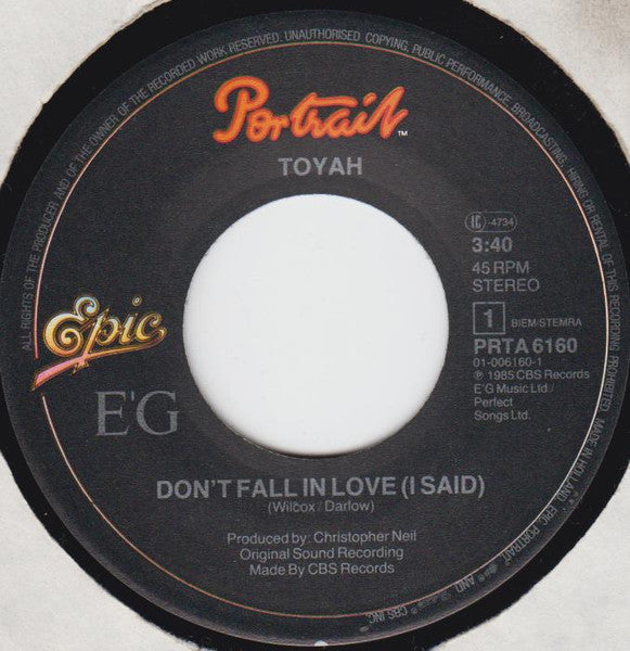 Toyah : Don't Fall In Love (7", Single)