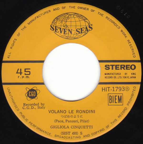 Gigliola Cinquetti : Volano Le Rondini (7", Single)