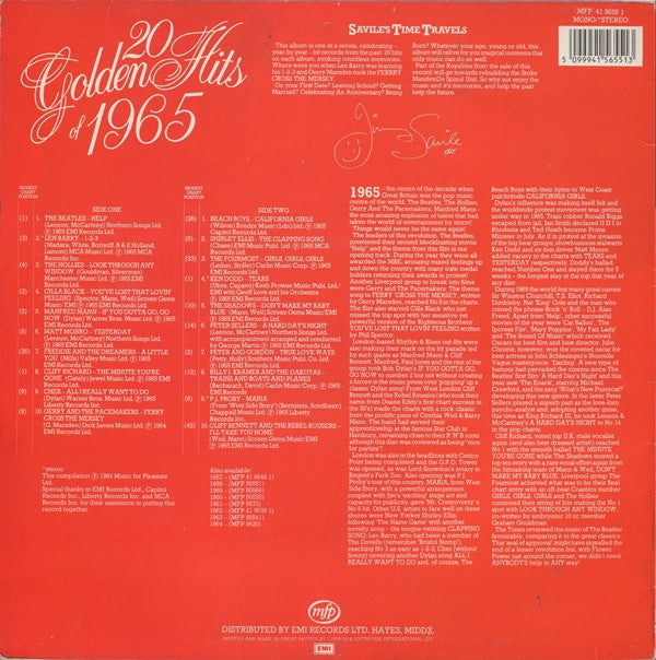 Various : 20 Golden Hits Of 1965 (LP, Comp, Mono)