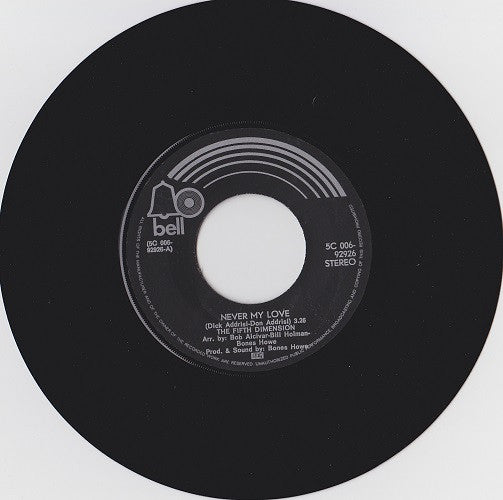 The Fifth Dimension : Never My Love (7", Single)