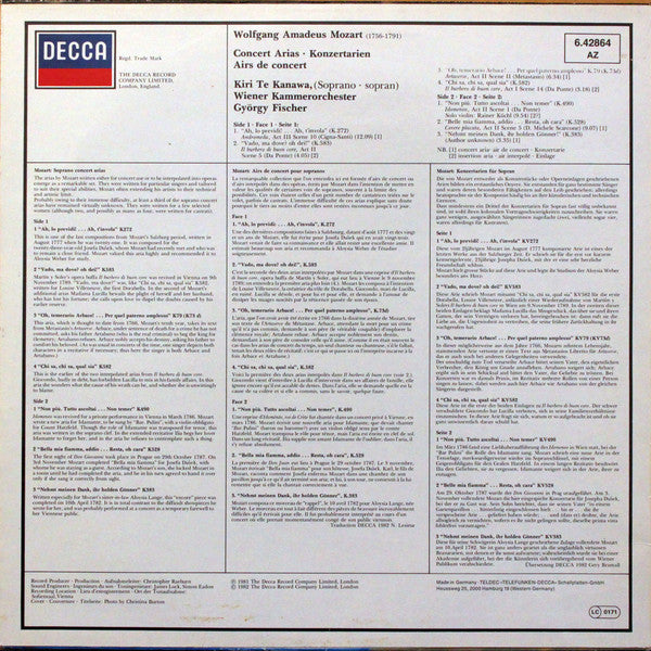 Kiri Te Kanawa, Wiener Kammerorchester, György Fischer, Wolfgang Amadeus Mozart : Mozart Concert Arias - Konzertarien - Airs De Concert (LP, Album)