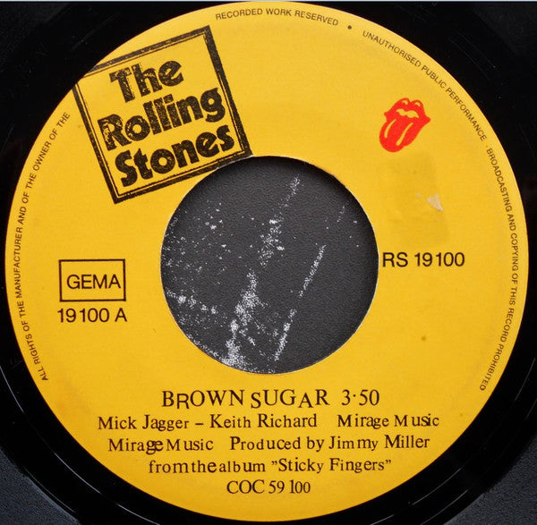 The Rolling Stones : Brown Sugar / Bitch (7", Single, Mono, Lar)