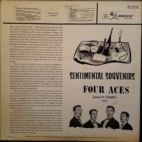 The Four Aces Featuring Al Alberts : Sentimental Souvenirs (LP, Mono)