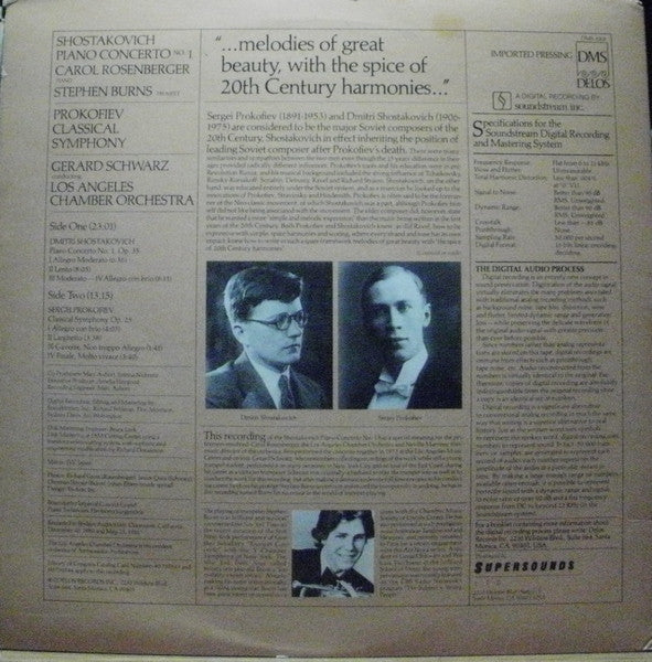 Sergei Prokofiev / Dmitri Shostakovich - Gerard Schwarz / Carol Rosenberger / The Los Angeles Chamber Orchestra : Piano Concerto No. 1 / Classical Symphony (LP, Gat)