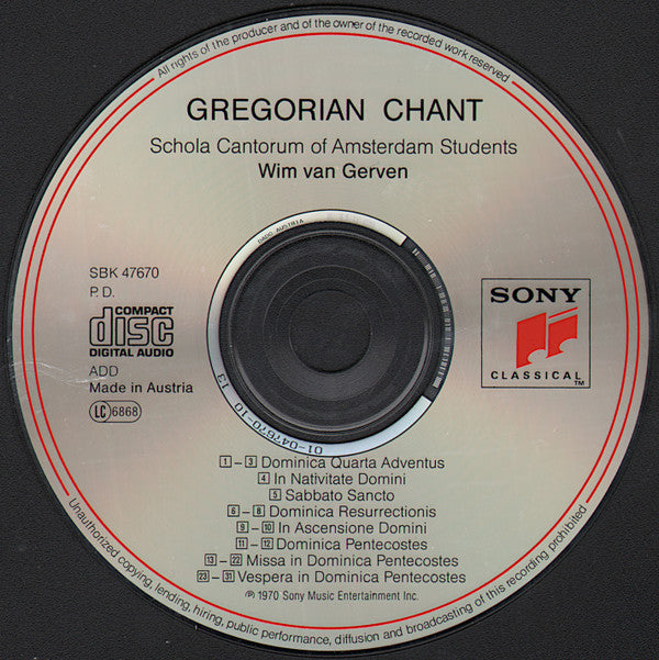 Schola Cantorum Of Amsterdam Students - Wim van Gerven : Gregorian Chant:  The Ecclesiastical Year In Gregorian Chant (CD, RM)