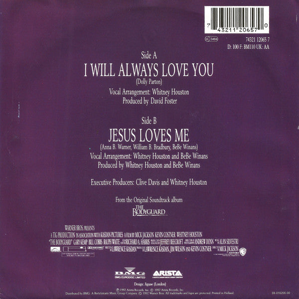 Whitney Houston : I Will Always Love You (7", Single)