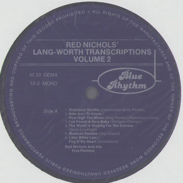 Red Nichols And His Five Pennies : The Lang Worth Transcriptions Volume 2 (LP, Comp, Mono)