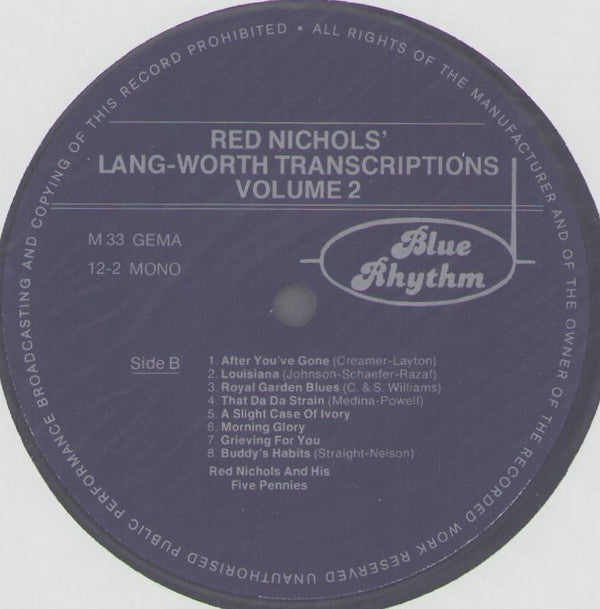 Red Nichols And His Five Pennies : The Lang Worth Transcriptions Volume 2 (LP, Comp, Mono)