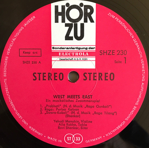 Yehudi Menuhin Violine Ravi Shankar Sitar Alla Rakha Tabla Prodyot Sen Tanpura Hephzibah Menuhin : West Meets East (Ein Musikalisches Zusammenspiel) (LP, Album)