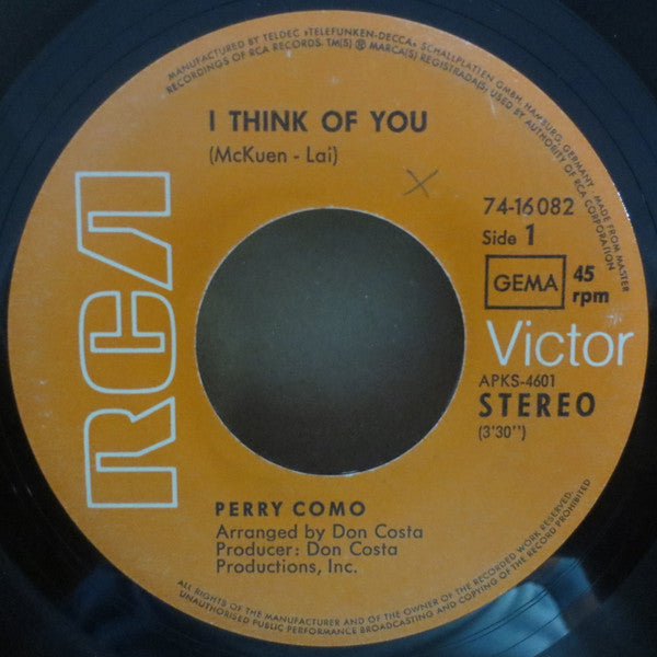 Perry Como : I Think Of You (7", Single)