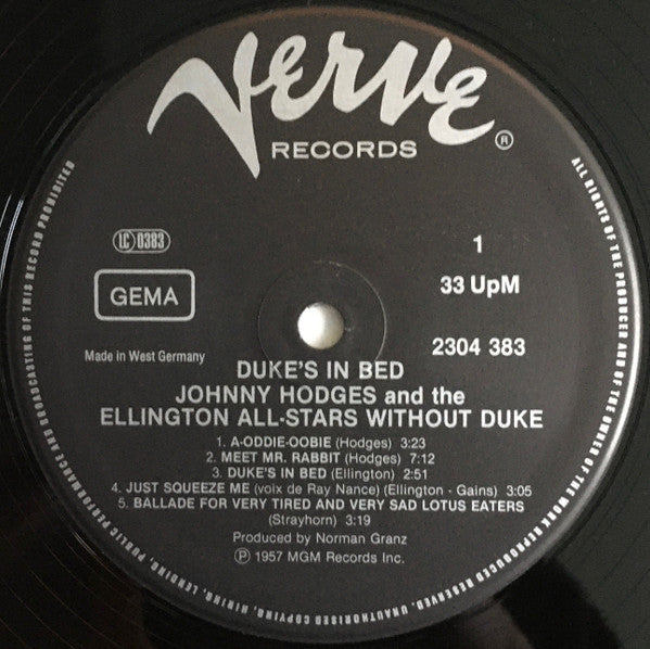 Johnny Hodges And The Ellington All-Stars Without Duke : Duke's In Bed (LP, Album, Mono, RE)