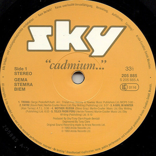 Sky (4) : "Cadmium..." (LP, Album)
