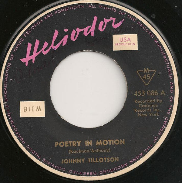 Johnny Tillotson : Poetry In Motion (7", Single)