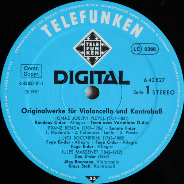 Jörg Baumann · Klaus Stoll : Originalwerke Für Violoncello & Kontrabaß (LP, Gat)