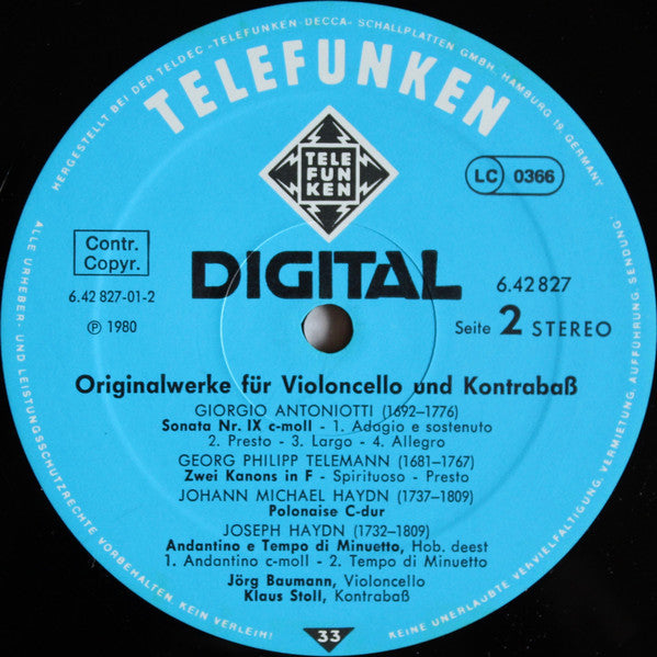 Jörg Baumann · Klaus Stoll : Originalwerke Für Violoncello & Kontrabaß (LP, Gat)