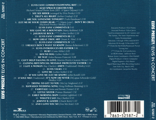 Elvis Presley : Elvis In Concert (CD, Album, RE, RM)