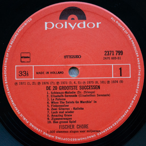 Fischer Chöre : De 20 Grootste Successen (LP, Album, Comp)