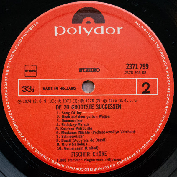 Fischer Chöre : De 20 Grootste Successen (LP, Album, Comp)