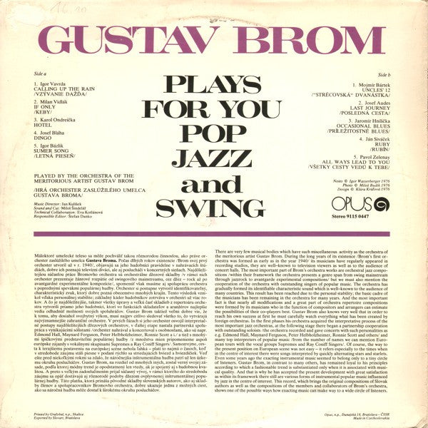 Gustav Brom : Plays For You Pop Jazz And Swing (LP, Album, RP)