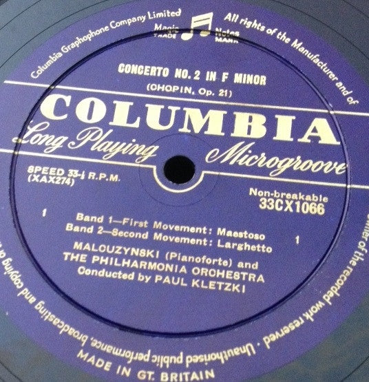 Frédéric Chopin - Witold Malcuzynsky with Philharmonia Orchestra Conducted by Paul Kletzki : Piano Concerto No. 2; Fantaisie In F Minor Op. 49 (LP, Mono)