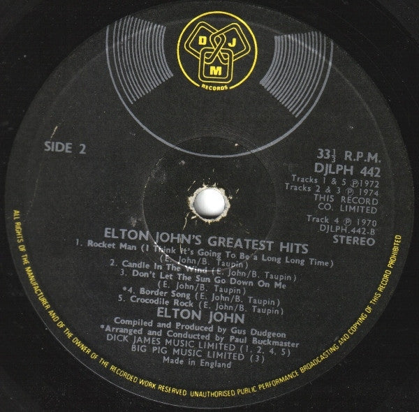 Elton John : Greatest Hits (LP, Comp)