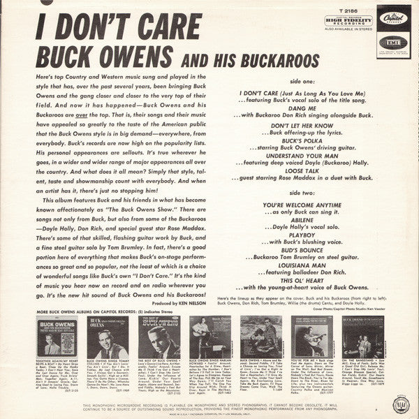 Buck Owens And His Buckaroos : I Don't Care (LP, Album, Mono, Scr)