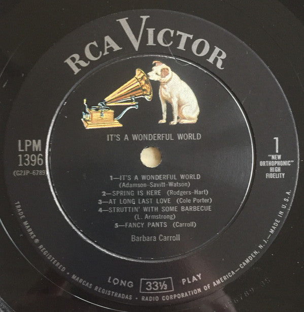 Barbara Carroll Trio : It's A Wonderful World (LP, Album, Mono)